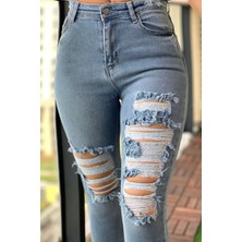 The Bark Lazer Kesim Skinny Kadın Jean Pantolon 1031-126 Mavi