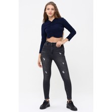 The Bark Lazer Detaylı Skinny Jean Kadın Pantolon 1031-252 Siyah