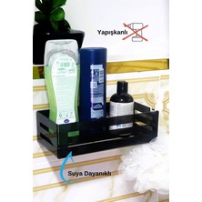 Yapışkanlı Siyah Banyo Rafı - Şampuanlık & Sabun Organizer Set