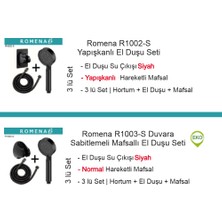 Romena Basınçlı Duş Seti | Hortum + Mafsal + El Duşu - Parlak Siyah | R1003-S