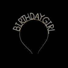 Happy Birthday Yazılı Kuşak ve Birthday Girl Yazılı Taşlı Taç & Siyah Altın Kuşak Taşlı Altın Taç