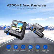 Azdome V600 Çift Kameralı Araç Içi Kamera 2.4” IPS Ekran, Su Geçirmez Arka Kamera, Geniş Açı, Gece Görüşü, G-Sensör, 24 Saat Park Modu, (Azdome Türkiye Garantili)