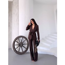 Kadın Ikili Kuşaklı Blazer Ceket Pantolon Takım