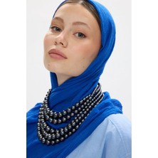 Freya Müslin Saks Mavi Püsküllü Bürümcük Pamuklu Şal