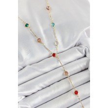 Pirinç Asorti Model Gold Renk Zirkon Taşlı Y Kolye