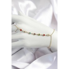 Pirinç Renkli Kalpli Zirkon Taşlı Y Model Gold Renk Kadın Şahmeran