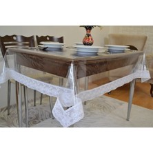 Beyaz Dantelli Şeffaf Pvc Masa Örtüsü 150X110