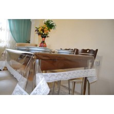 Beyaz Dantelli Şeffaf Pvc Masa Örtüsü 150X110