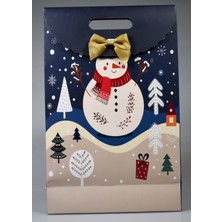 4Nio Kardam Adam Lacivert Fiyonklu Hediye Karton Poşet 38x25x8 cm Kalın Karton