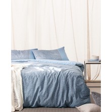 Madame Coco Orpen King Size %100 Pamuk Madame Coco Crep Baskılı Çarşaflı Nevresim Takımı - Mavi