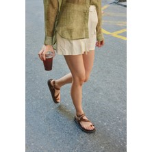 Kahverengi Cilt Yılan Desenli Parmak Arası Kadın Sandalet