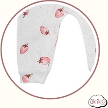 Çilek Desenli Patiksiz Şapkalı Kız Bebek Tulum 0-9 Ay Uzun Kol Pamuklu Çıtçıtlı Tulum Puantiyeli