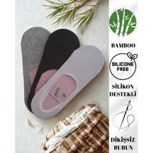 3 Çift Bambu Gri-Siyah-Beyaz Babet Çorap