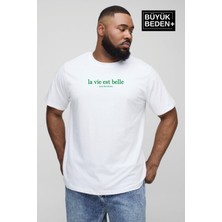 Süperlife Erkek Büyük Beden La Vie Est Belle Baskılı Bisiklet Yaka Tshırt SPR25BT910