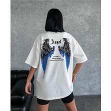 Unisex Sırt Kanat Angel Baskılı Baskılı Kısa Kol %100 Pamuk T-Shirt