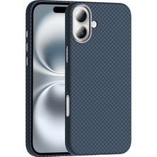 Mastersonic iPhone 16 Kılıf Magsafe Şarj Özellikli Karbon Fiber Görünümlü Mtsc Gros Kapak - Lacivert