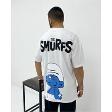 The Smurfs Baskılı Oversize Unisex Pamuk T-Shirt