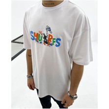 The Smurfs Baskılı Oversize Unisex Pamuk T-Shirt