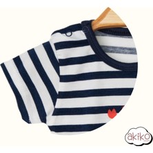Kısa Kol Bebek Badi Çizgili Yengeç Detaylı Çıtçıtlı Unisex Bebek Yenidoğan Badi 0-1 Yaş Zıbın