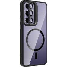 Samsung Galaxy S25 Plus Kılıf Kamera Korumalı Magsafe Şeffaf Renkli Kenar Standlı + Lens Koruyucu