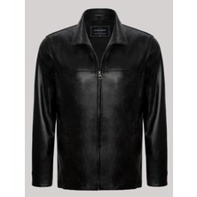 Deri Work Hakiki Kuzu Derisi Siyah Erkek Deri Mont Gömlek Yaka Deri Ceket