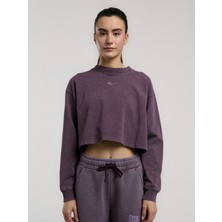 Everlast Bronx 1910 Oversize Mor Crop Uzun Kollu Kadın Tişört