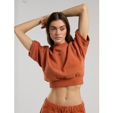 Everlast Bronx 1910 Oversize Turuncu Crop Kadın Kısa Kollu  Sweatshirt