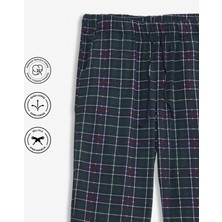 Elemge Pamuklu Erkek Kareli Pijama Altı Esnek Rahat Kesim Cepli Regular Beli Lastikli İpli Yeşil-Kırmızı Likralı Ekoseli Tek Alt İnce Eşofman