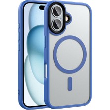 Mastersonic Apple iPhone 16 Plus Kılıf Mat Arka Yüzey Wireless Şarj Özellikli Mtsc Flet Magsafe Kapak-Mavi