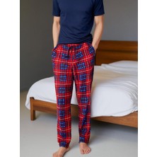 Elemge 2’li Erkek Pijama Altı Kareli Cepli Süet Kumaş Rahat Kesim Regular Fit İpli Beli Lastikli Ekoseli Yeşil Kırmızı Eşofman Tek Alt
