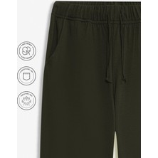 Elemge %100 Pamuk Premium Kumaş Erkek Pijama Altı Haki Relax Fit Beli Ipli Cepli Lastikli Terletmez Esnek Rahat Kesim Nefes Alan Regular