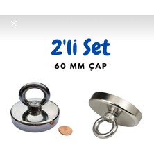 AY MAGNET Süper Güçlü Halkalı Büyük Neodyum Pot Mıknatıs, 60MM Çap, Kurtarma Mıknatısı N35 - 2'li Set