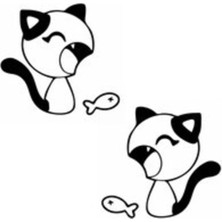 Kedi ve Balık Oto Özel Yeni Sticker 25 x 22 cm