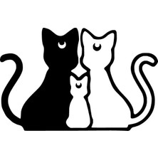 Kedi Ailesi Oto Özel Yeni Sticker Siyah 25 x 15 cm