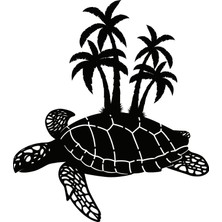 Kaplumbağa ve Palmiyeler Oto Özel Yeni Sticker 25 x 27 cm