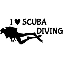 Dalgıç I Love Scuba Diving Oto Özel Yeni Sticker Siyah 25 x 10 cm