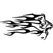 Alevli Aslan Kafası Oto Özel Yeni Sticker Siyah 30 x 15 cm