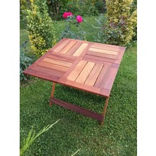 Birayse Ahşap Iroko Katlanır Rustik 80X80 Mini Yemek Masası