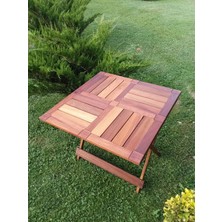 Birayse Ahşap Iroko Katlanır Rustik 80X80 Mini Yemek Masası