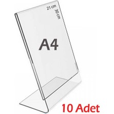 A4 L-Tipi Dikey Şeffaf Pleksi Föylük Menü 10 Adet Fiyatlık Broşür Etiket Fotoğraflık Albüm Stand Sehpa