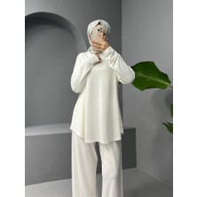 Arben Boutique Yuvarlak Yaka Oval Kesim Cepli Pantolonlu Osyho Takım -Beyaz