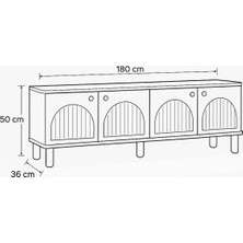Lidya Tv Sehpası Atlantik Çam Krem Renkli 4 Kapaklı Tasarım 180x36x50 Cm