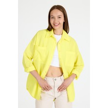 Sarı Çift Cepli Oversize Uzun Basic Gömlek Tcr 6256A