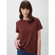 Jimmy Key Kahverengi Düz Kesim Bisiklet Yaka Kısa Kollu Basic Tişört