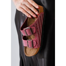 Aire Fuşya Çift Bantlı Taş Detaylı Terlik