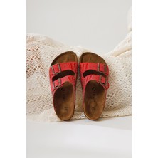 Aire Kırmızı Çift Bantlı Taş Detaylı Terlik