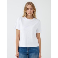 Jimmy Key Beyaz %100 Pamuk Kısa Kollu Basic Örme Tişört