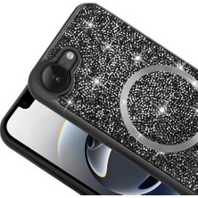 iPhone 16E Kılıf Pırlanta Tasarımlı M-Safe Şarj Özellikli Btbm Mozaik Silikon Kapak - Titanyum-Gri