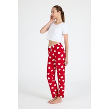 Kırmızı Kalp Desenli Örme Pijama Altı 4522