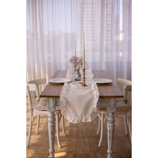 Pera Naturel Ham Keten Fırfırlı Runner-Rustik, El Dikişi, 50 x 150 cm